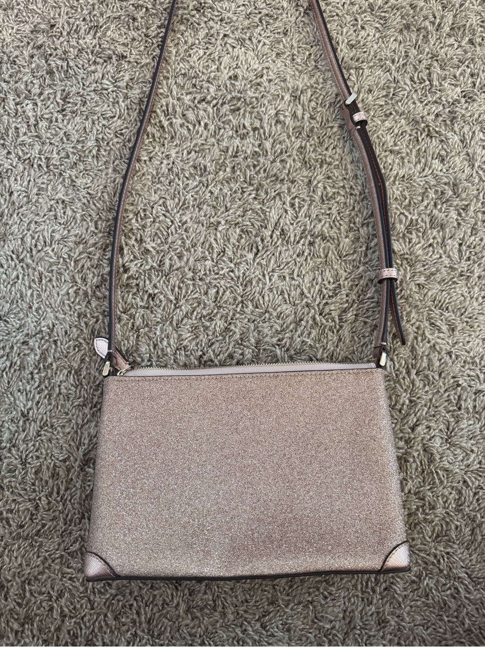 kate spade Rose Gold Glitter Crossbody Bag with Pink Strap Accents - Picture 5 of 5